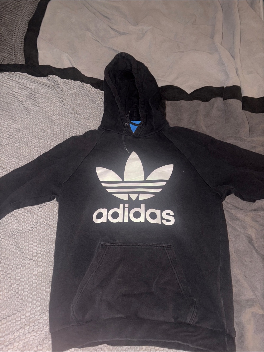 adidas Black Crewneck Hoodie with White Trefoil Logo
